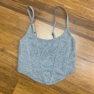 Colsie Corset Tank Top Womens Size XS Gray Adjustable Straps Ribbed Knit Cropped